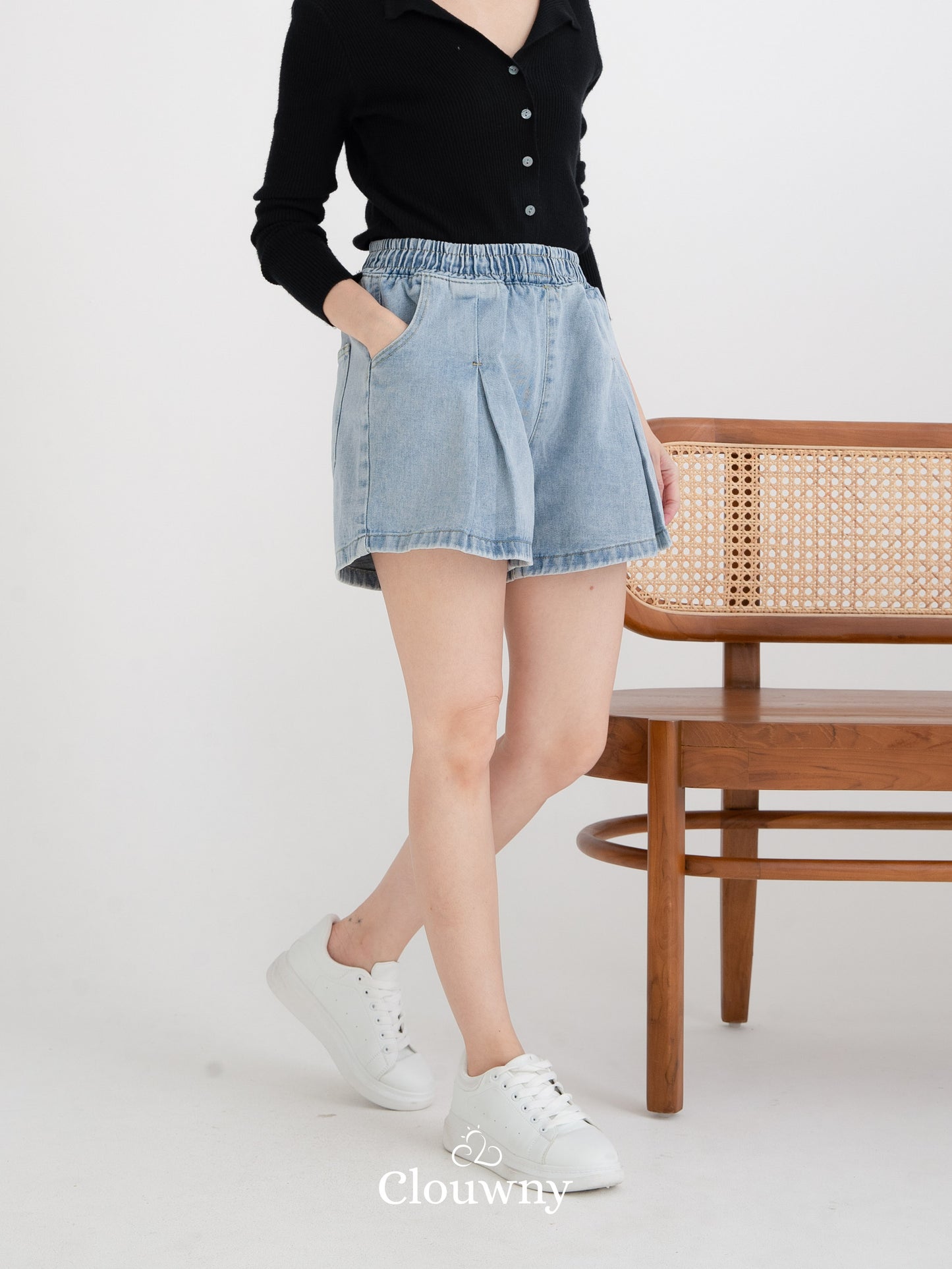 Flare Denim Short Pants - Light Blue