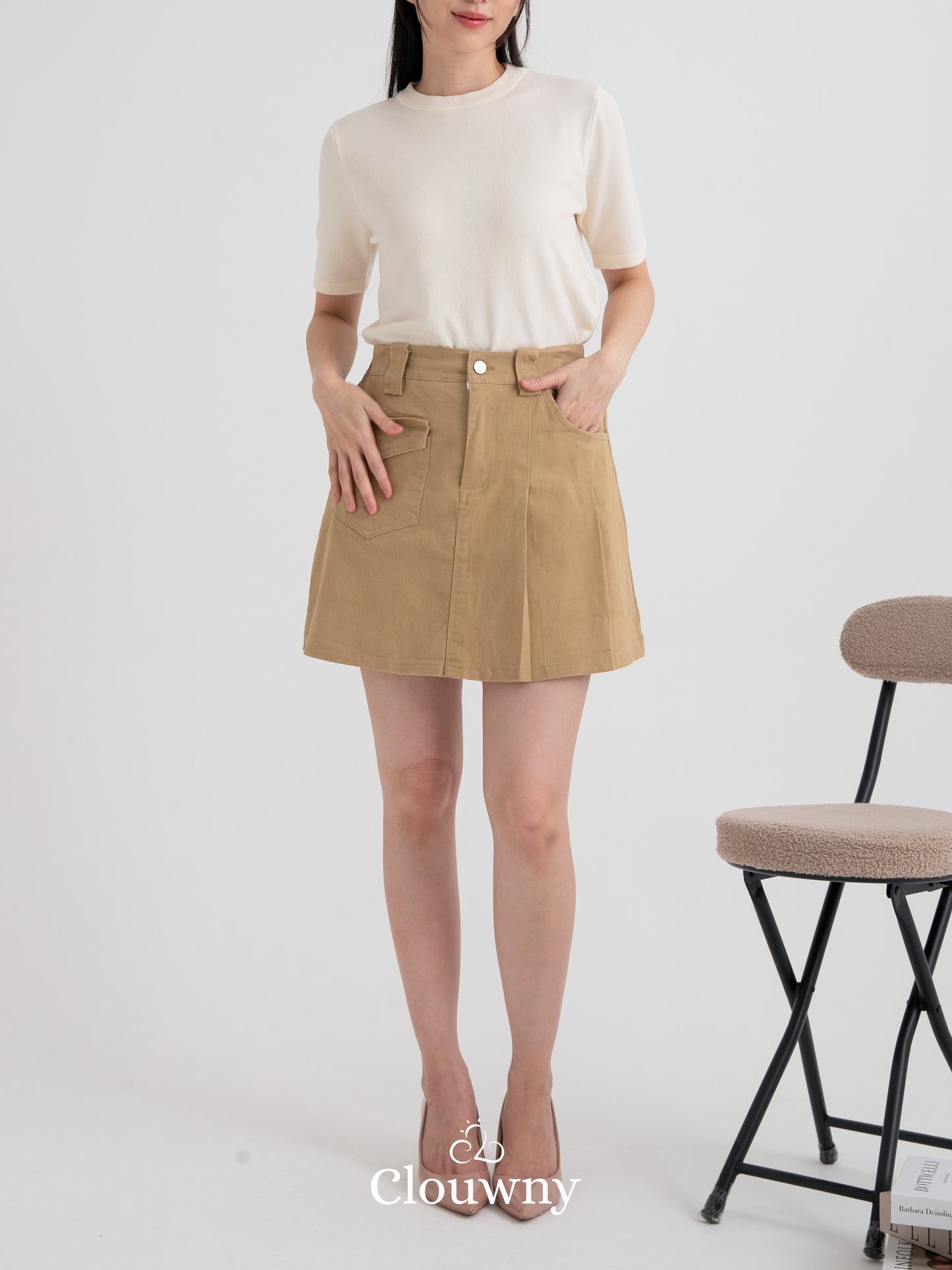 Miel Denim Skort - Khaki