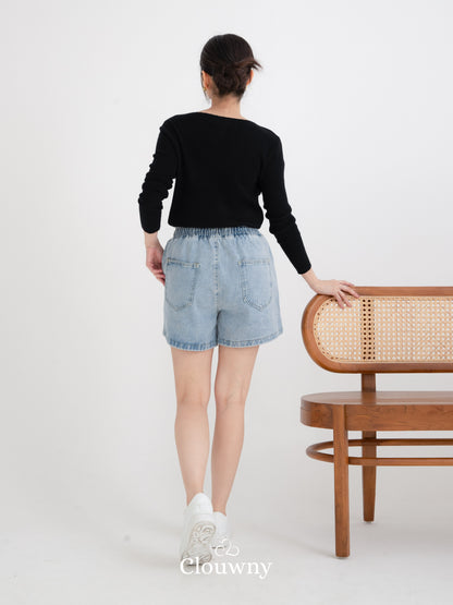 Flare Denim Short Pants - Light Blue