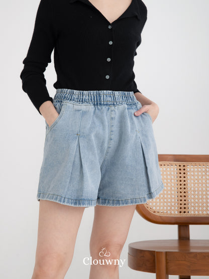 Flare Denim Short Pants - Light Blue