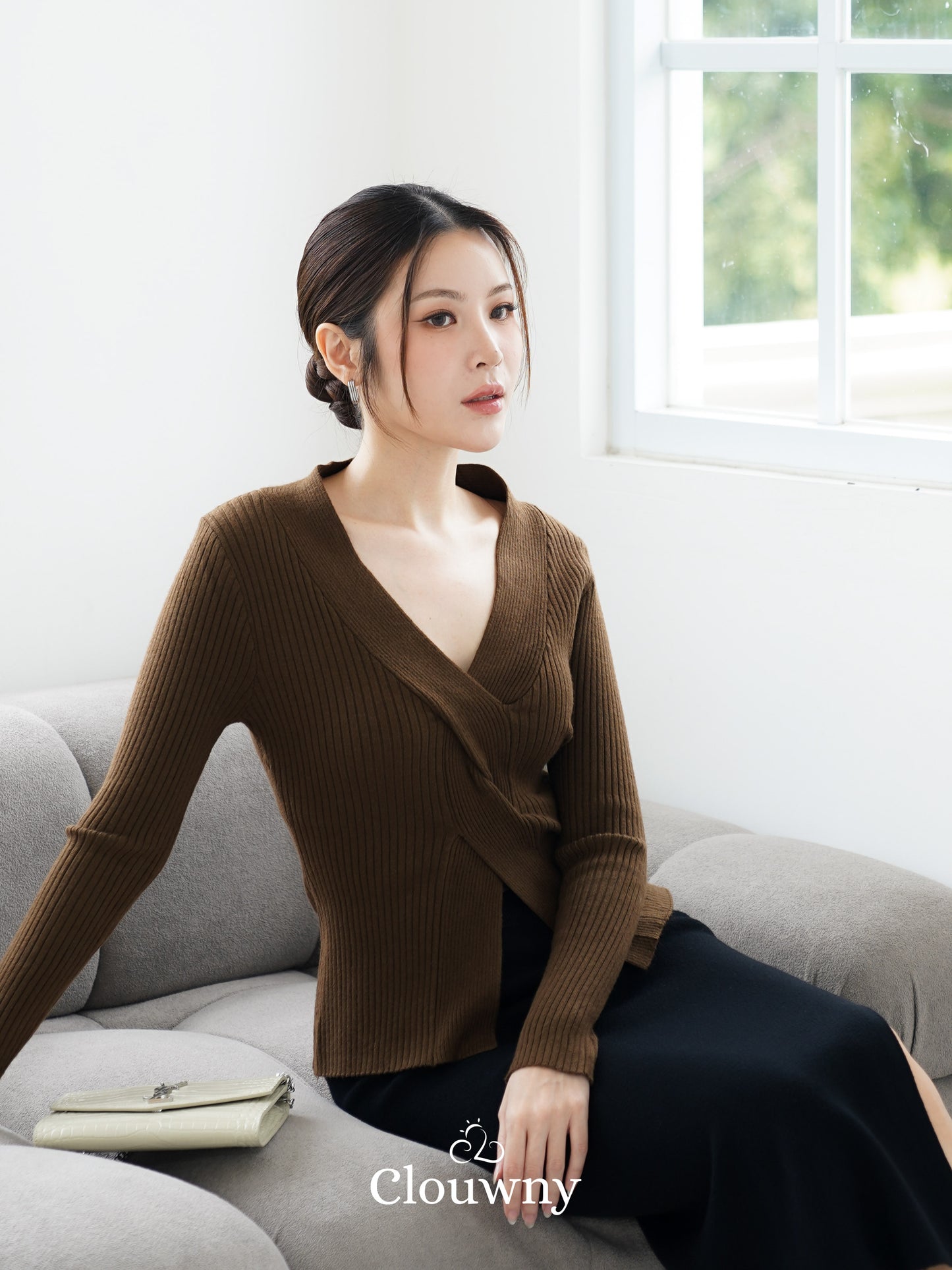 Braid Knit Longsleeve Top - Coffee