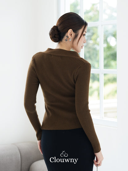 Braid Knit Longsleeve Top - Coffee