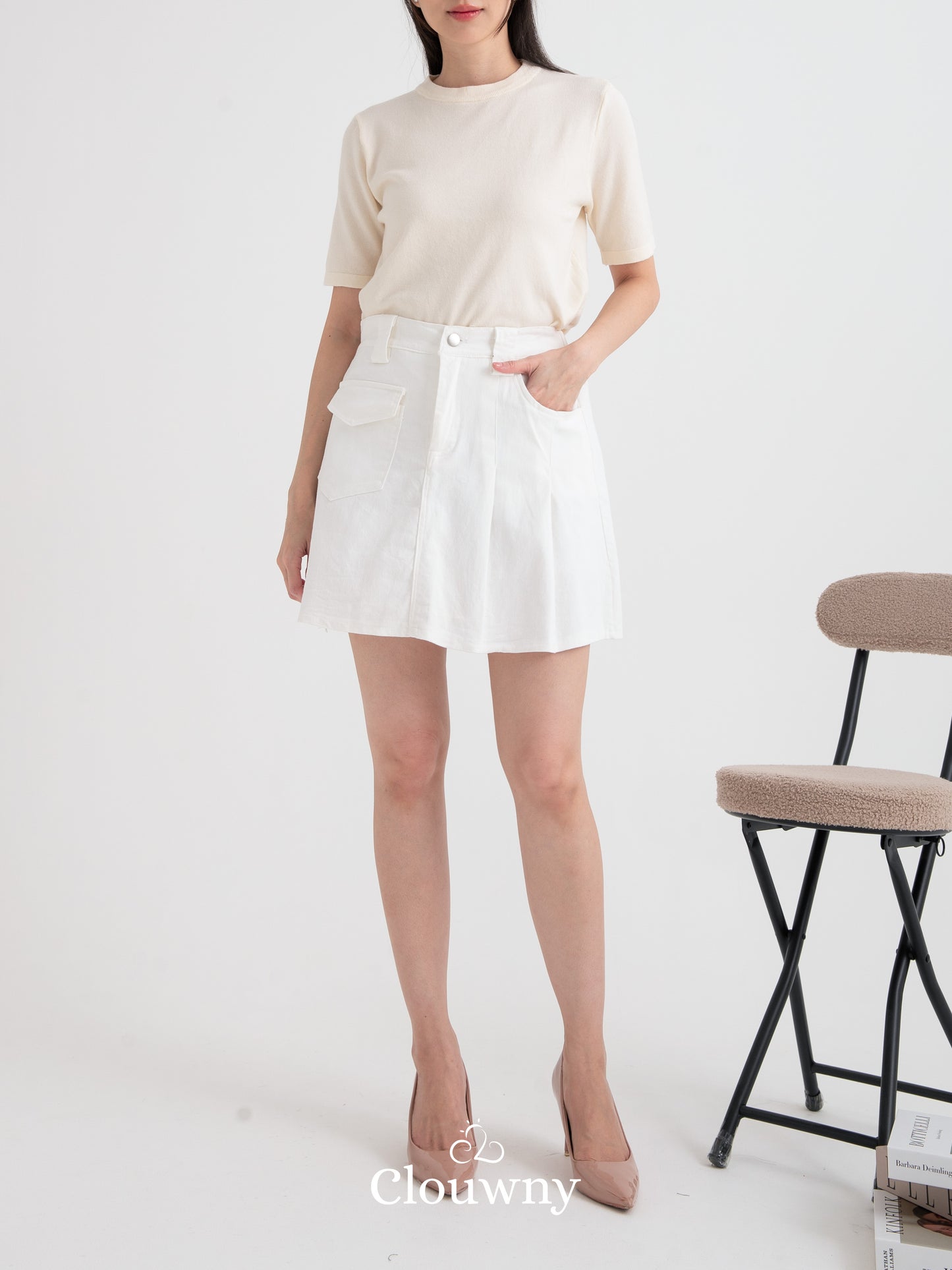 Miel Denim SKort - White