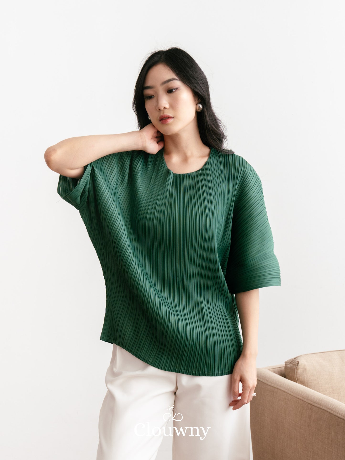 Melani Pleats Top - Emerald Green