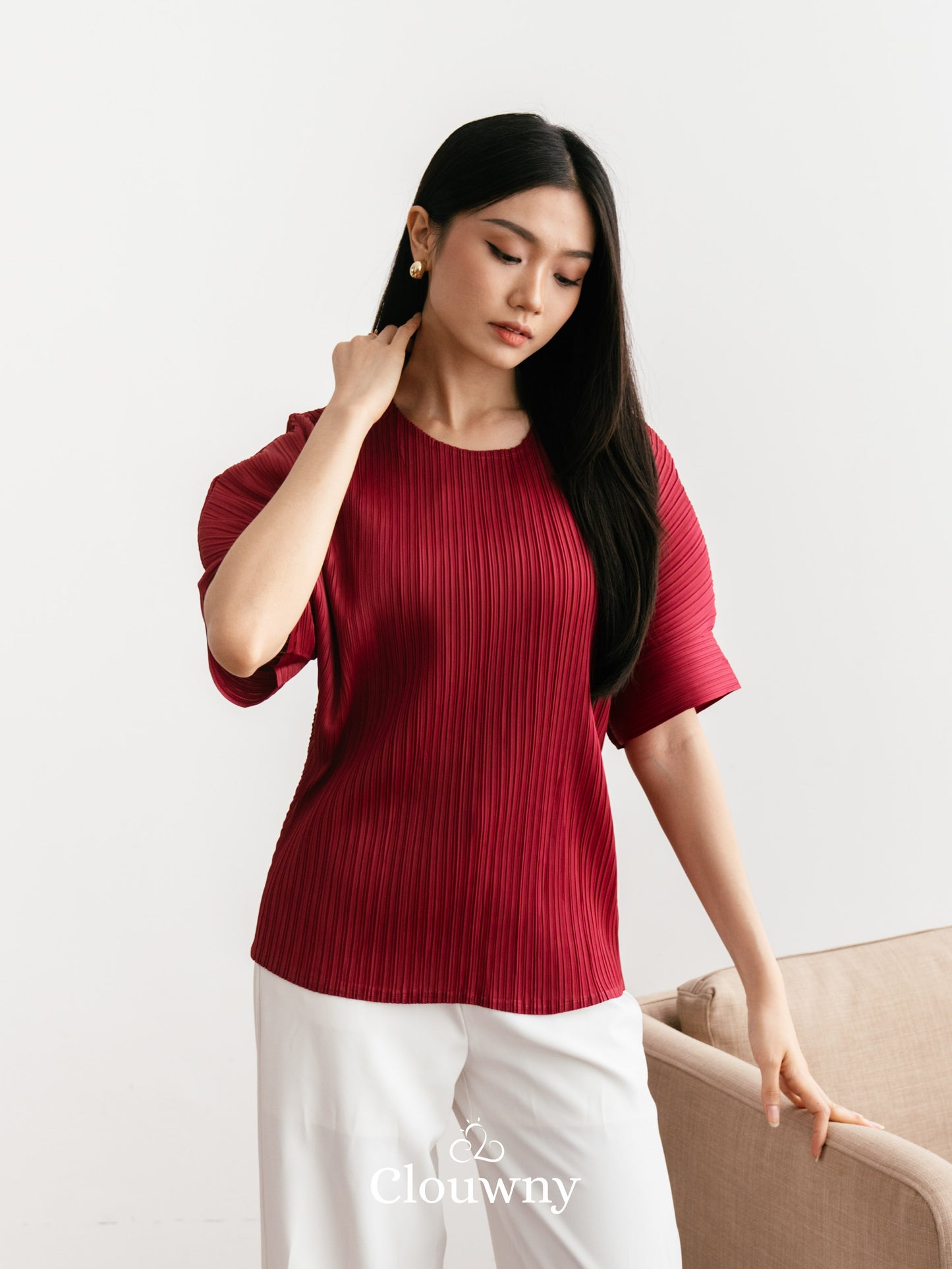 Melani Pleats Top - Maroon