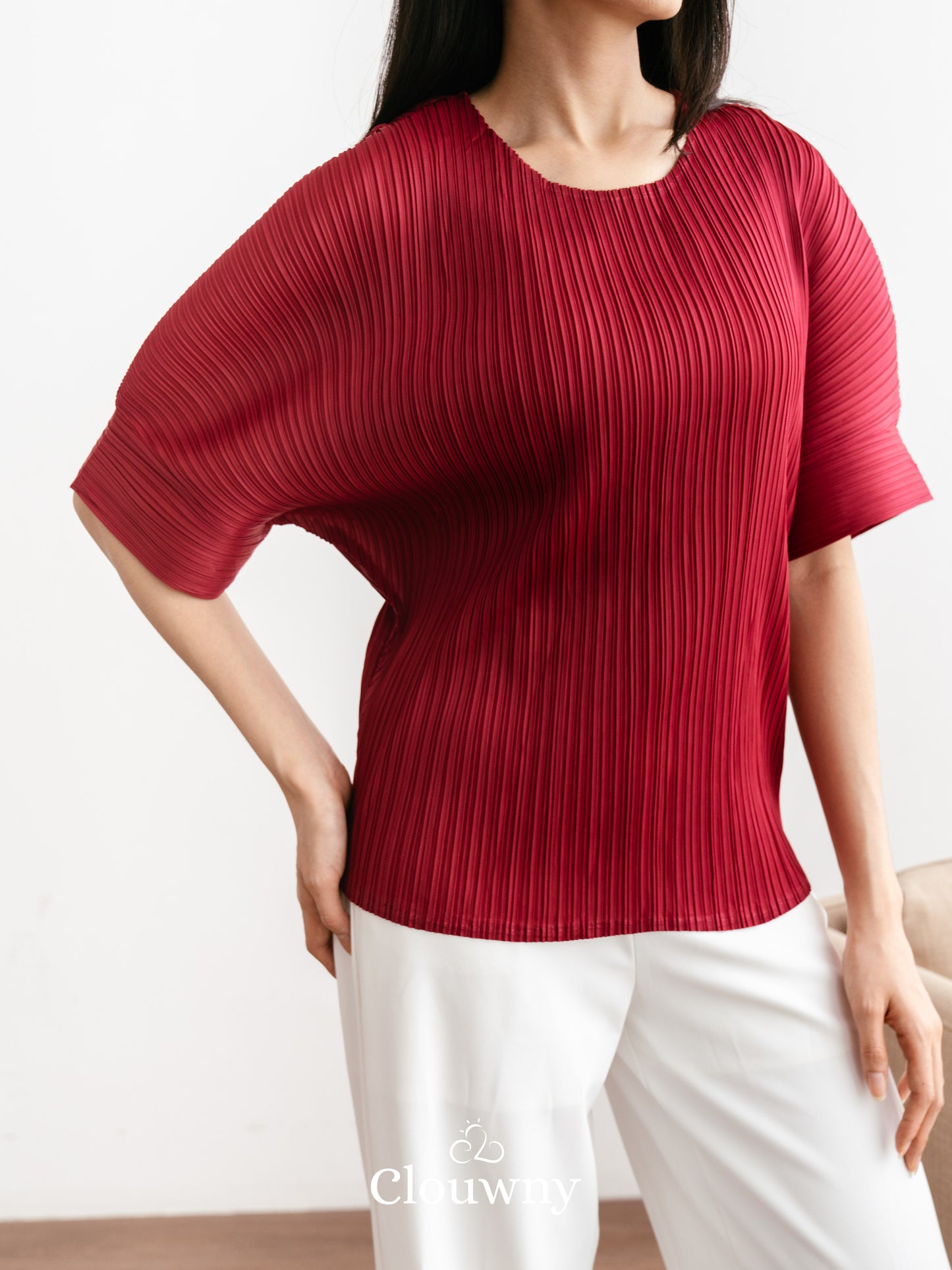 Melani Pleats Top - Maroon