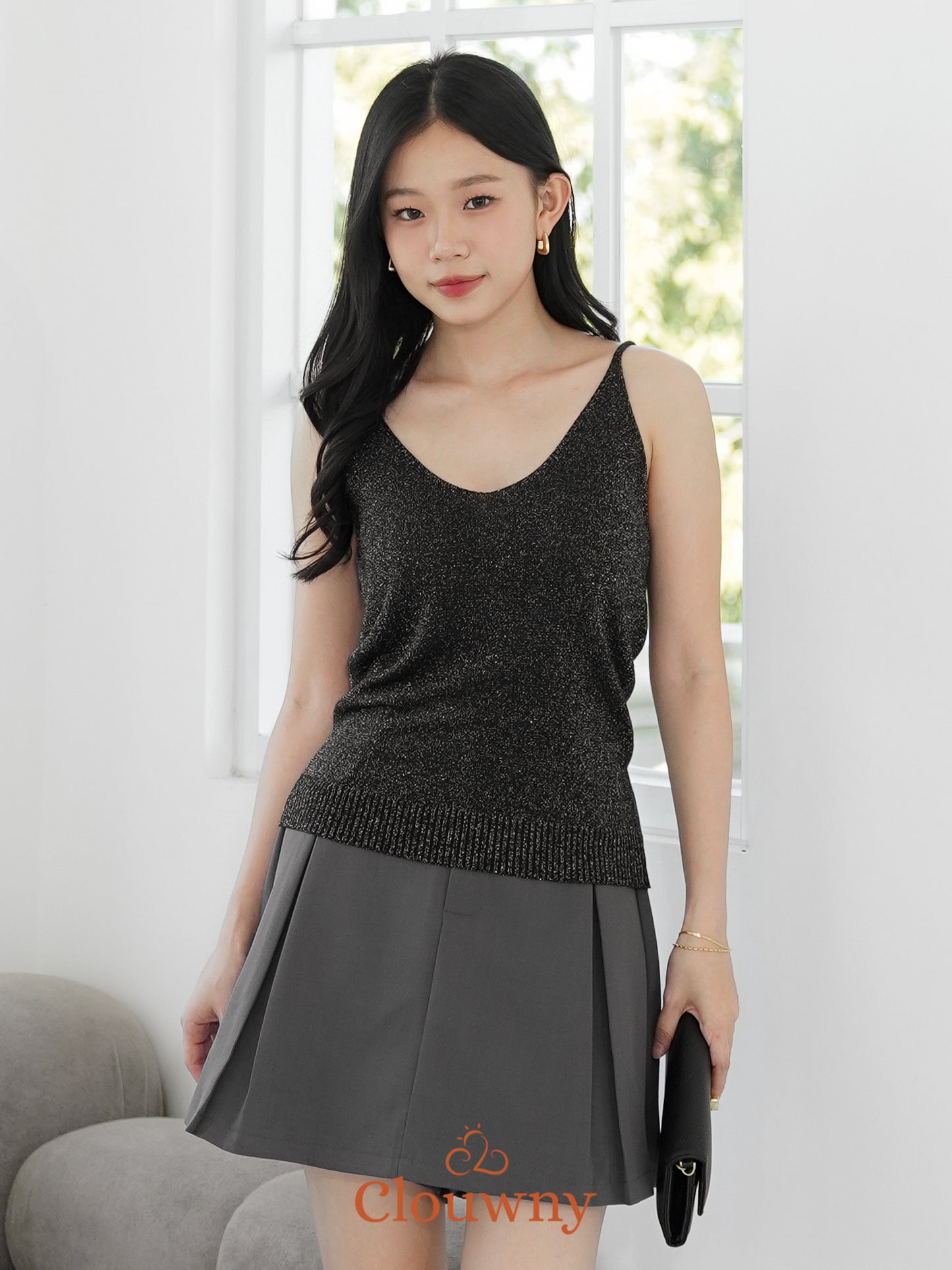 Dela Spaghetti Glitter Tanktop - Black