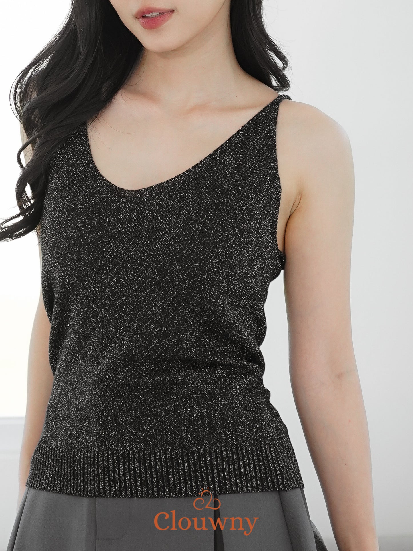 Dela Spaghetti Glitter Tanktop - Black