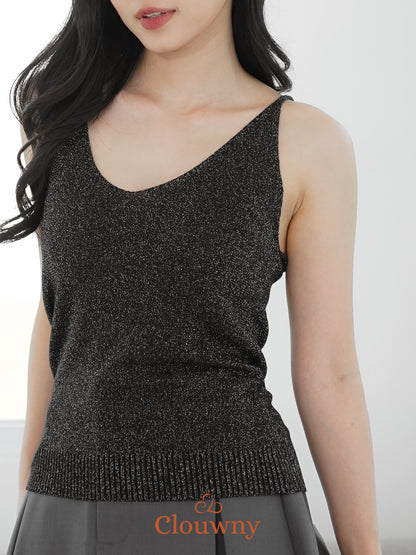 Dela Spaghetti Glitter Tanktop - Black