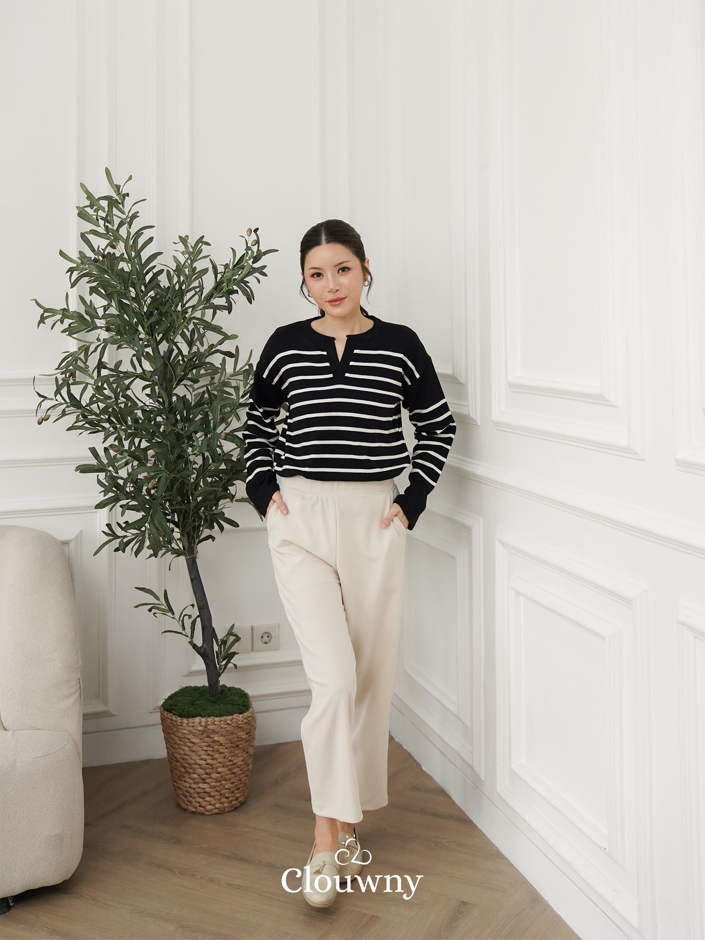 Amila Stripes Knit Top - Black