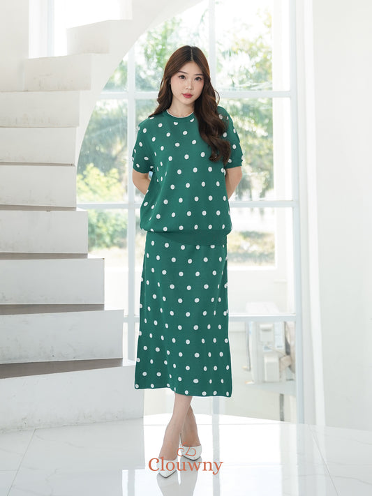 Moir Dot Knit Set - Green