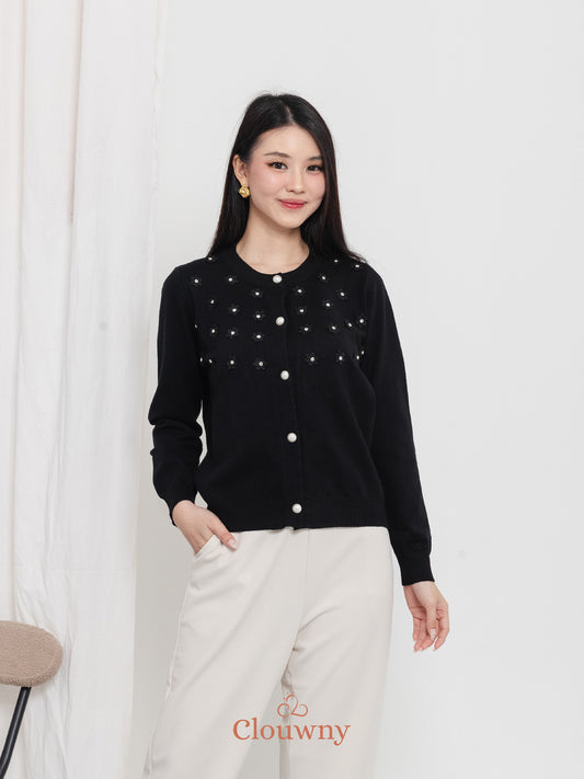 Anya Button Knit Cardigan - Black