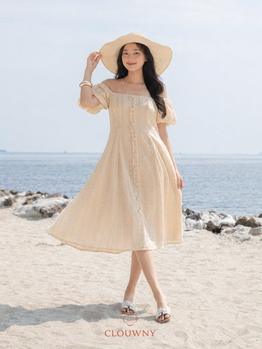 Alexia Square Button Dress - Cream