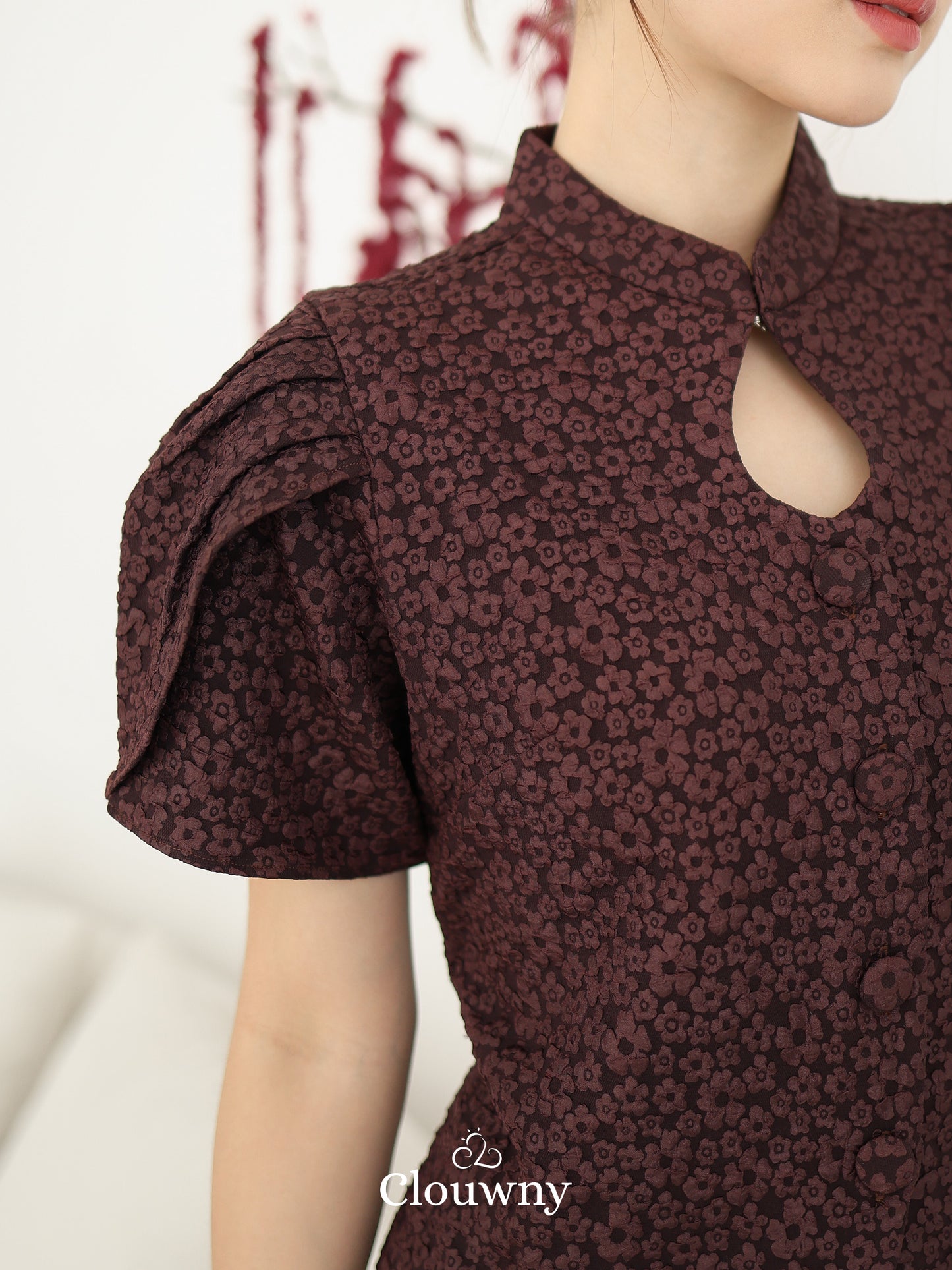 Jiro Button Qipao Top - Wine