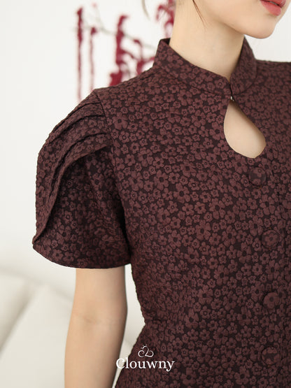 Jiro Button Qipao Top - Wine