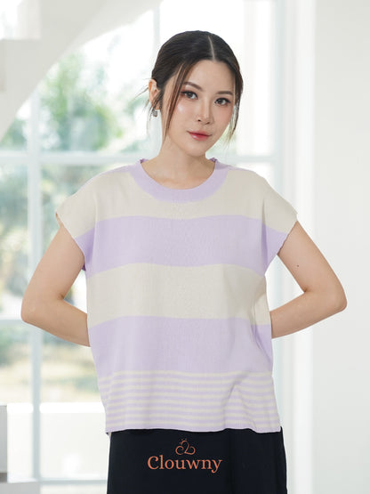 Atasan Rajutan Cortes Stripes - Lavender