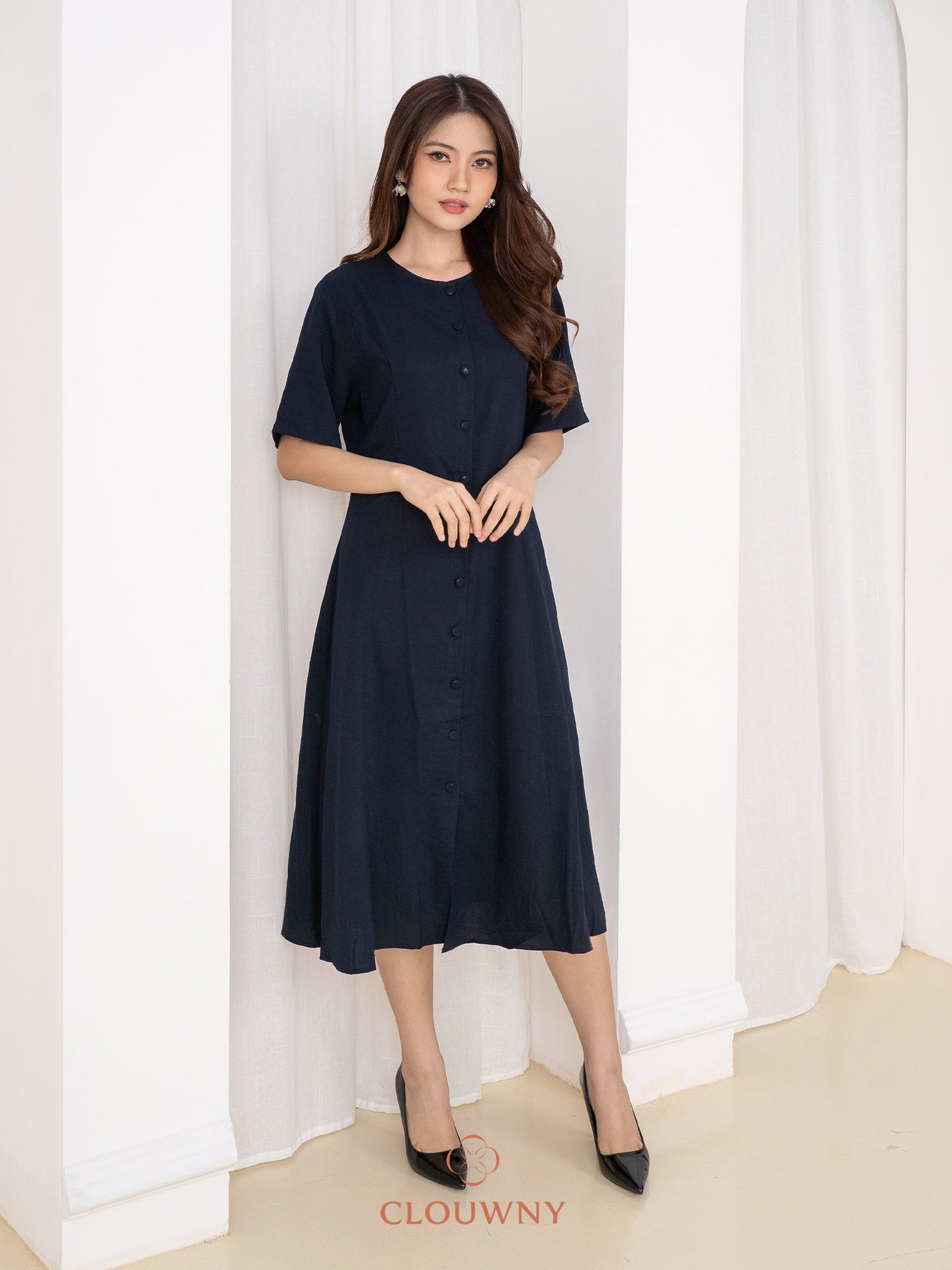 Mirsya Button Dress - Navy