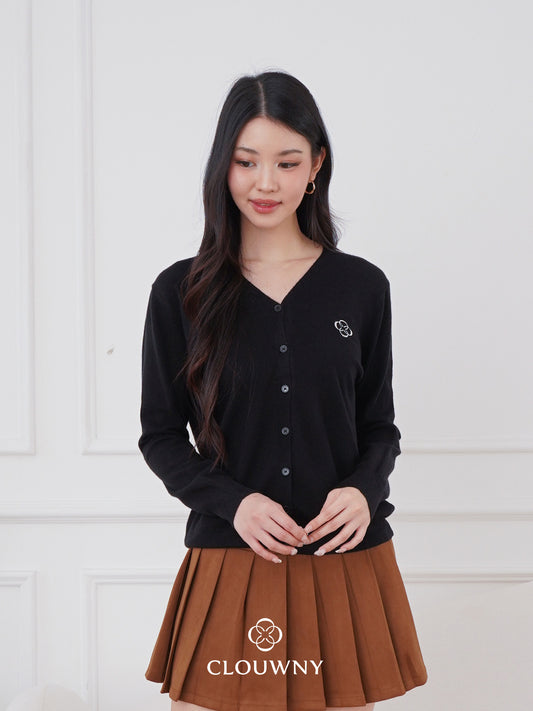 Mela Vneck Button Knit Cardigan - Black