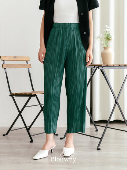 June Basic Pleats Pants - Emerald Green