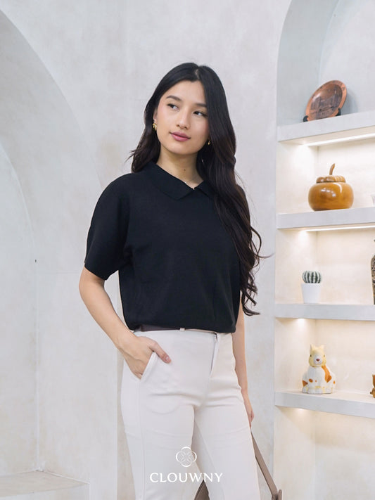 Lotie Collar Knit Top - Black