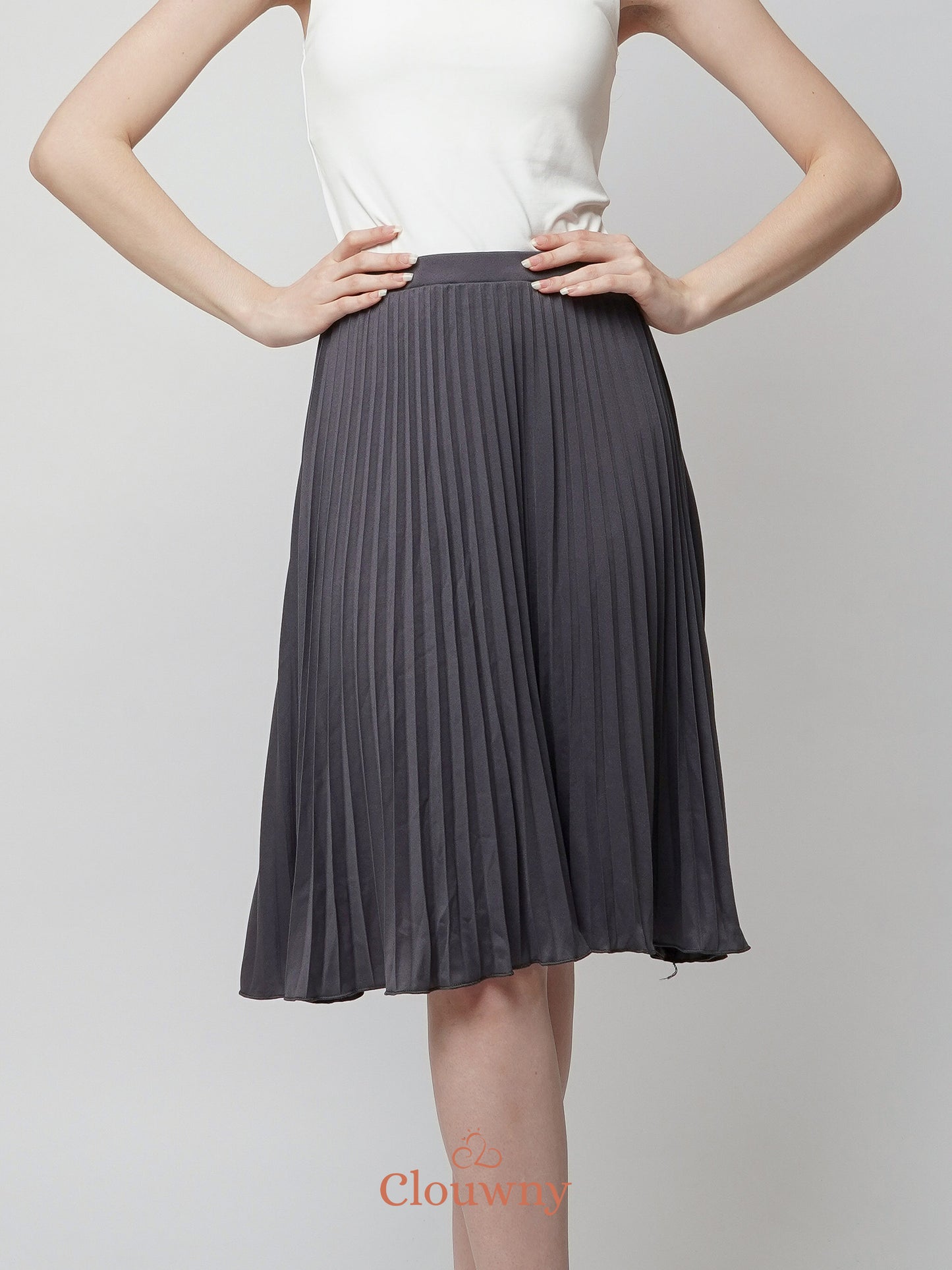 Vamos Midi Pleats Skirt - Dark Grey