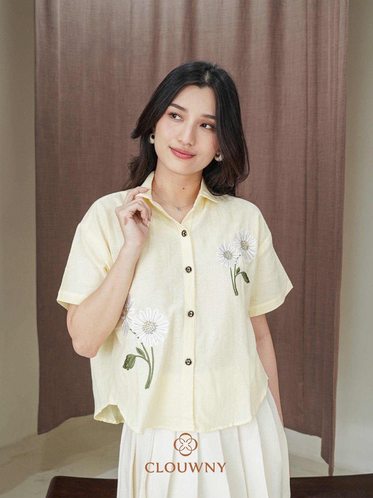 Sheryl Flower Cotton Shirt - Yellow