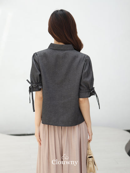 Vilna Embroidery Flower Shirt - Black