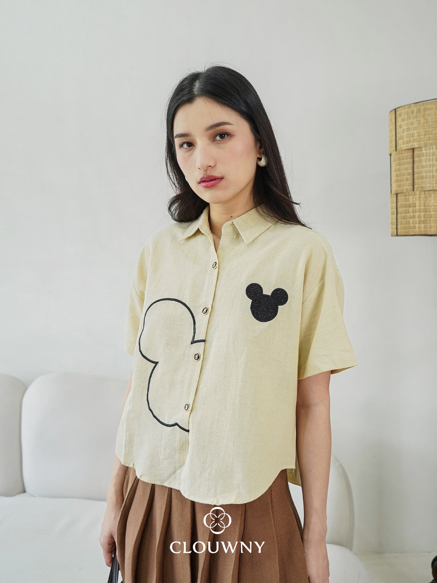 Mouse Button Cotton Shirt - Khaki