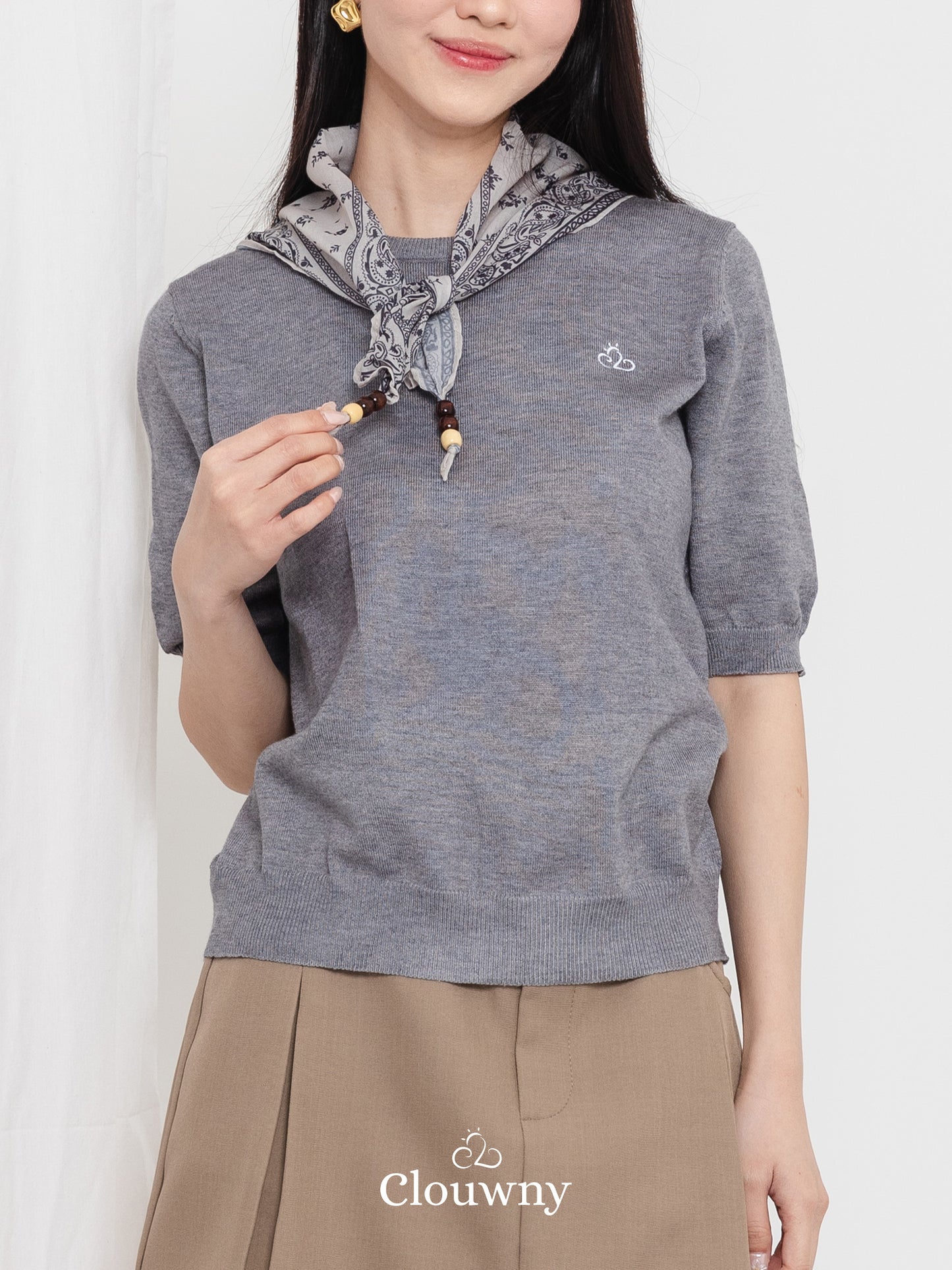 Libra Scarf Knit Top - Grey