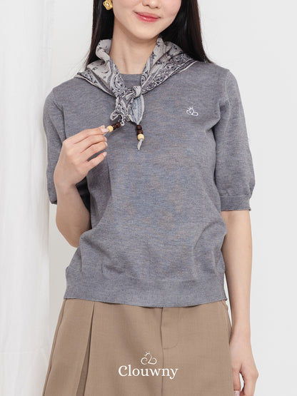 Libra Scarf Knit Top - Grey