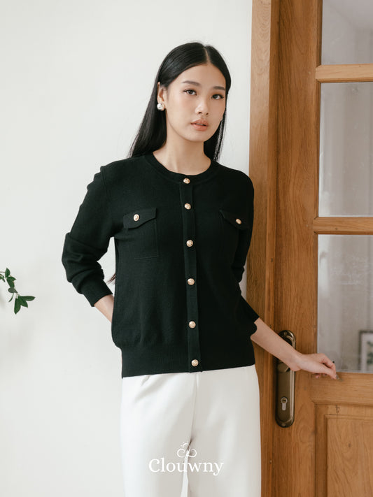 Pomp Button Top - Black