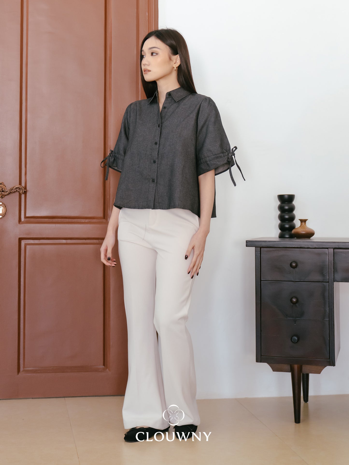 Osami Shirt Button Top - Black