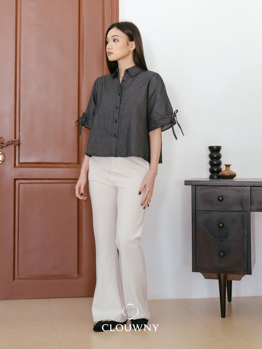 Osami Shirt Button Top - Black