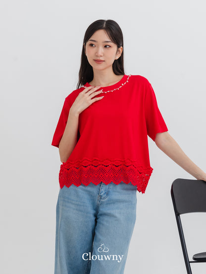 Megan Pearl Blouse - Red