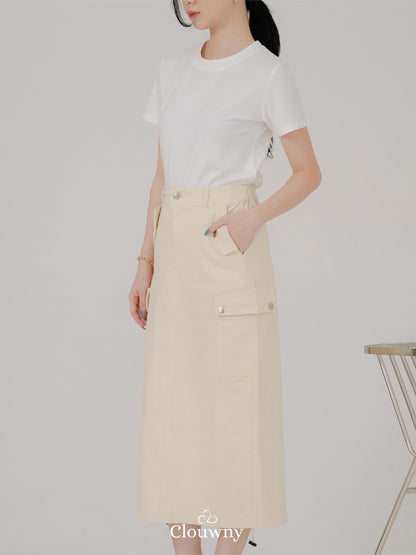 Dex Cargo Denim Skirt - Cream