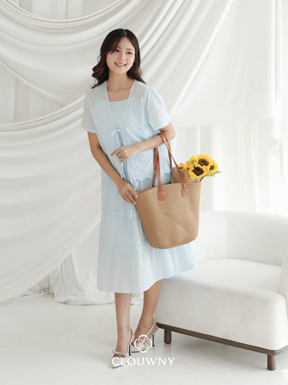 Katama Tiered Broderie Dress - Blue