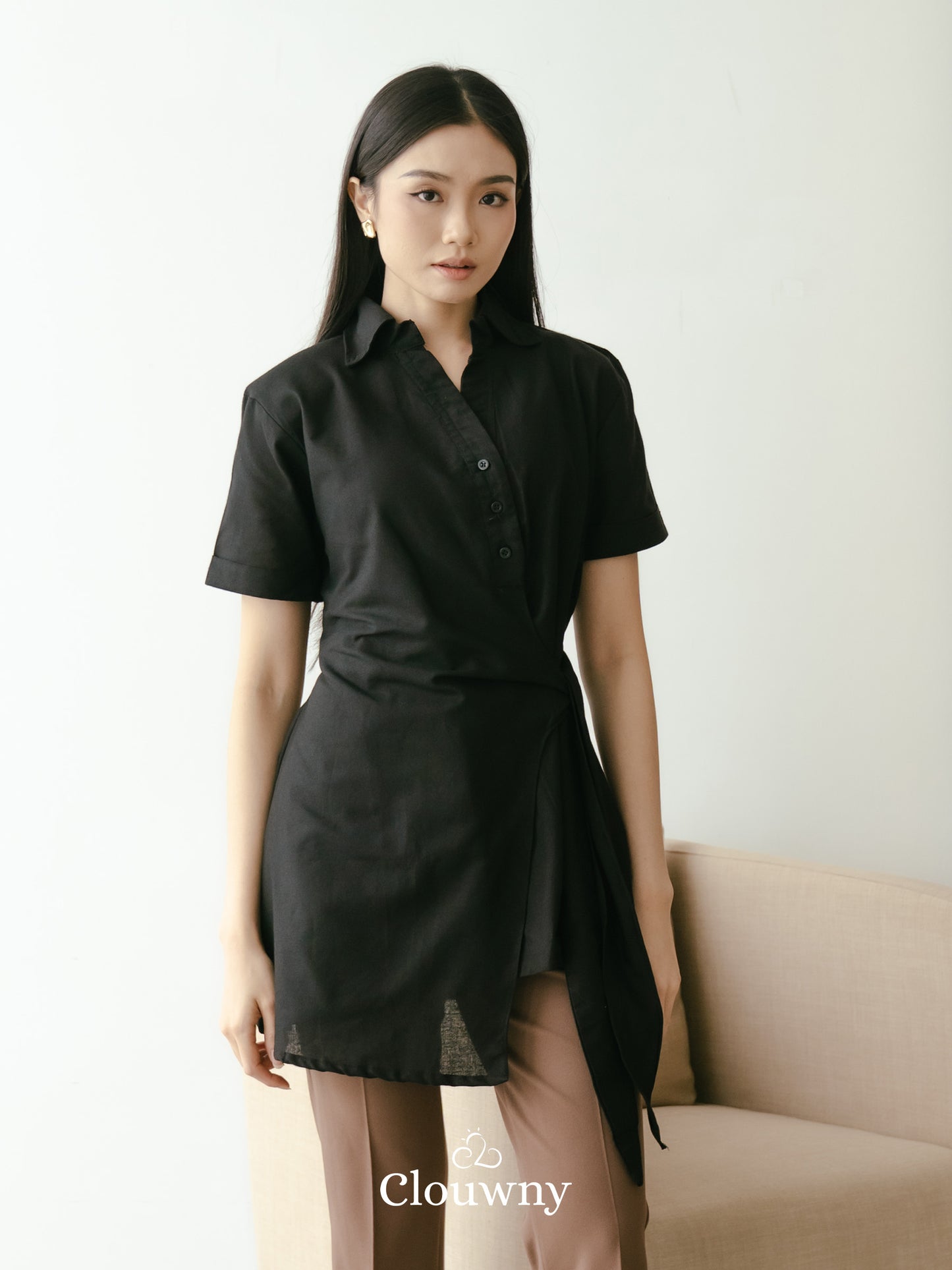 Janela Lace Button Top - Black