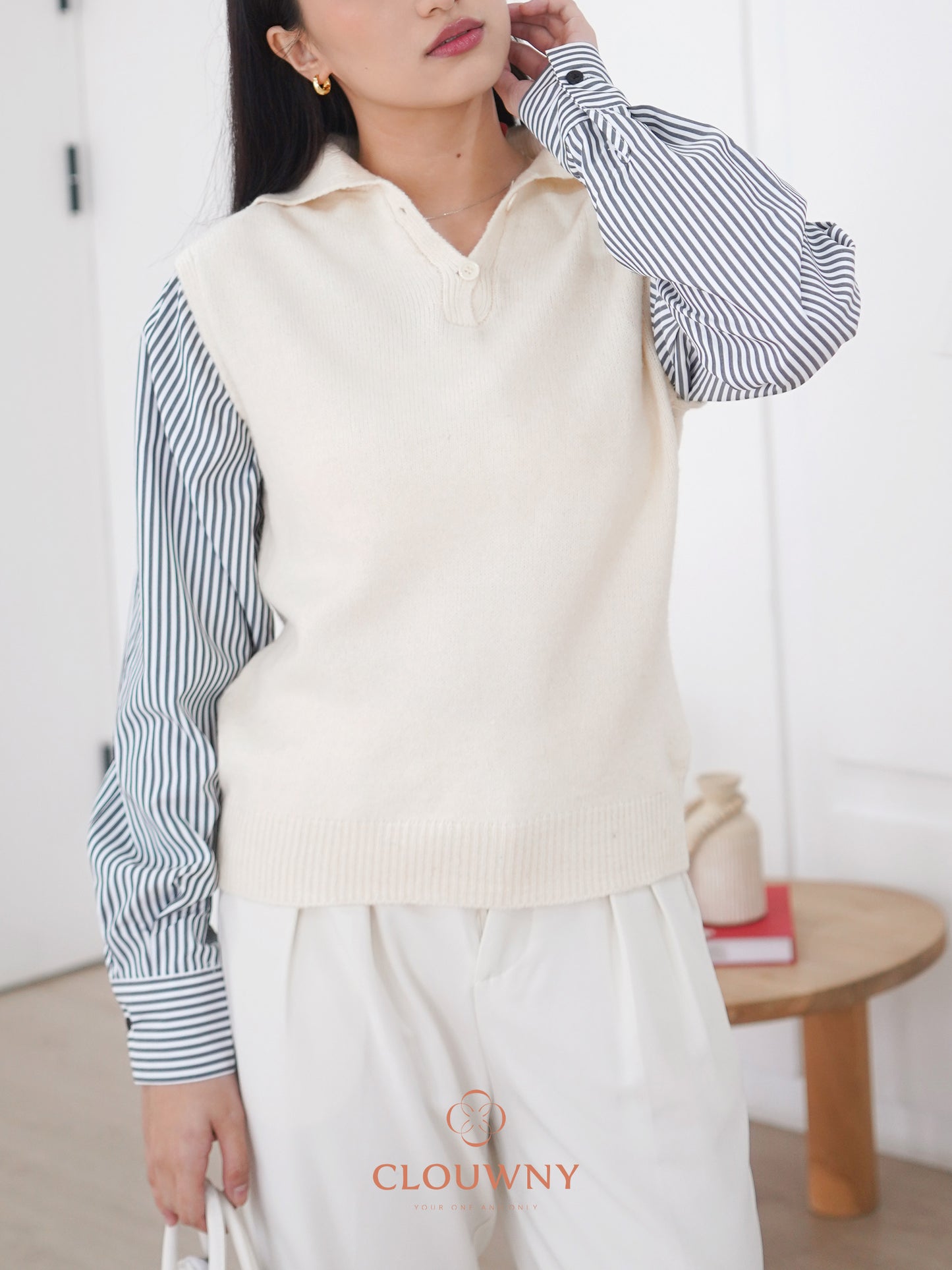 Enji Combi Stripes Top - Cream