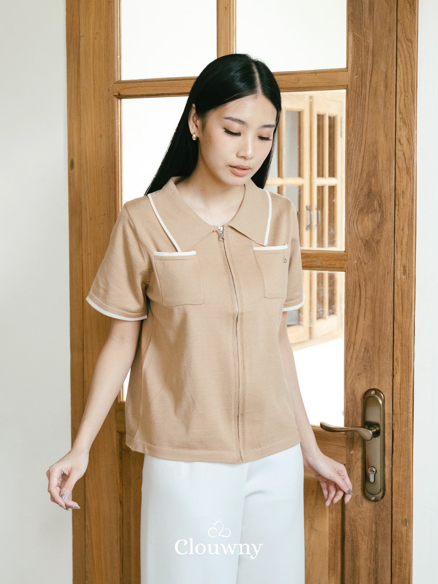 Mesa List Zipper Top - Khaki