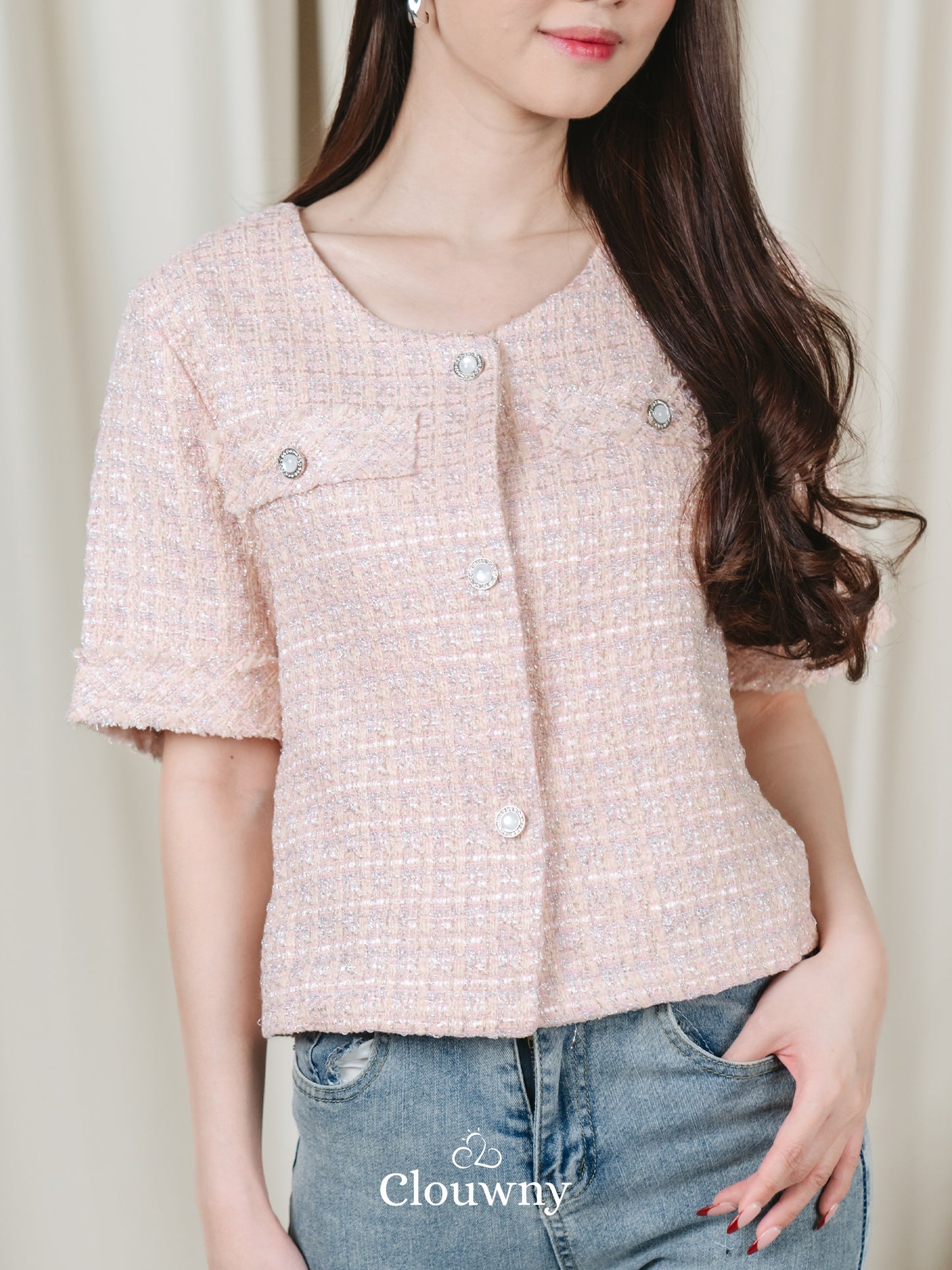 Miki Tweed Top - Pink