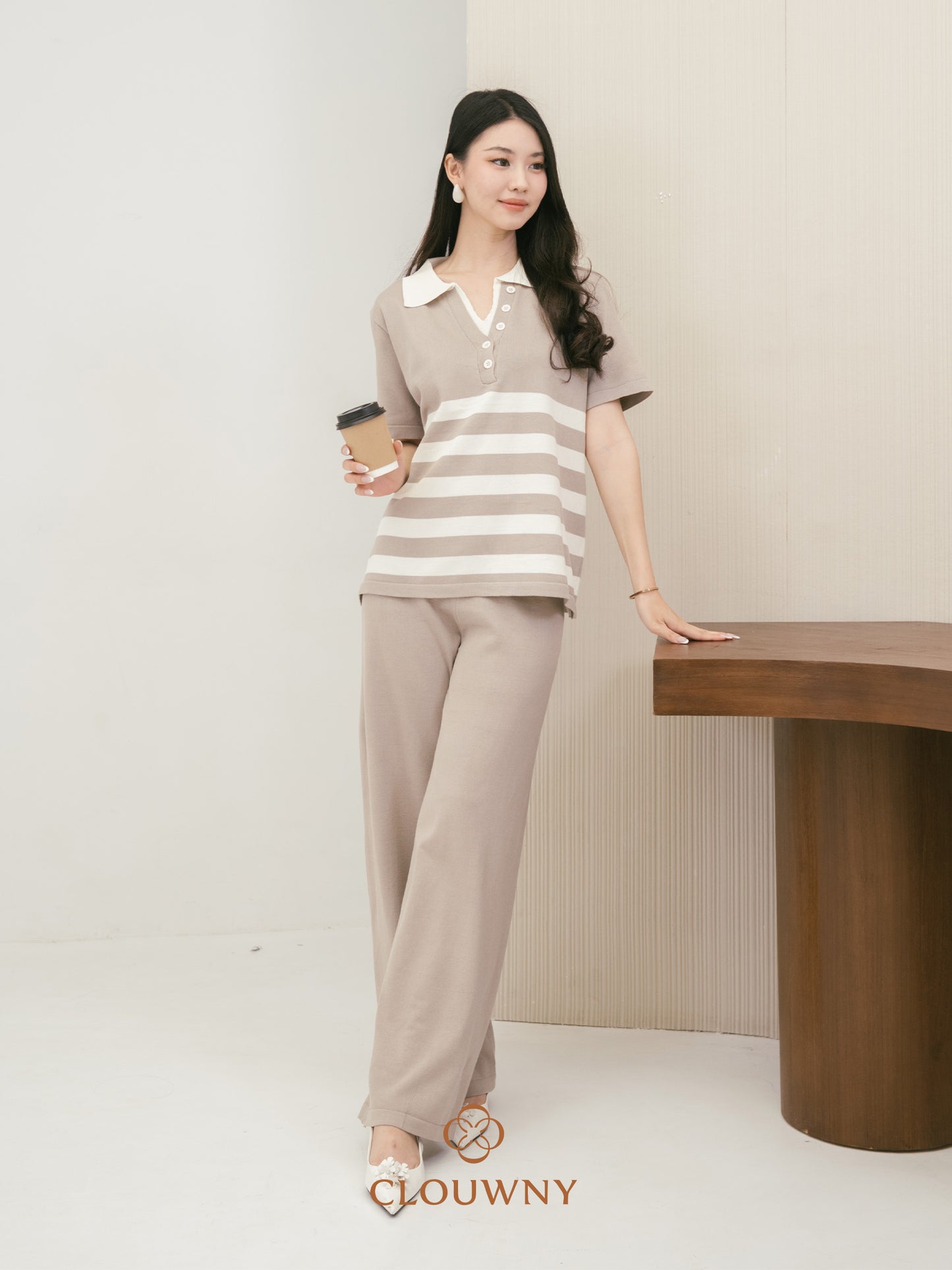 Omara Stripes Knit Set - Beige