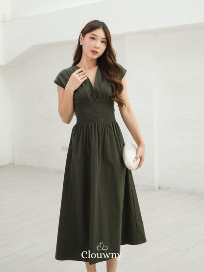 Orin Rubber Vneck Dress - Green