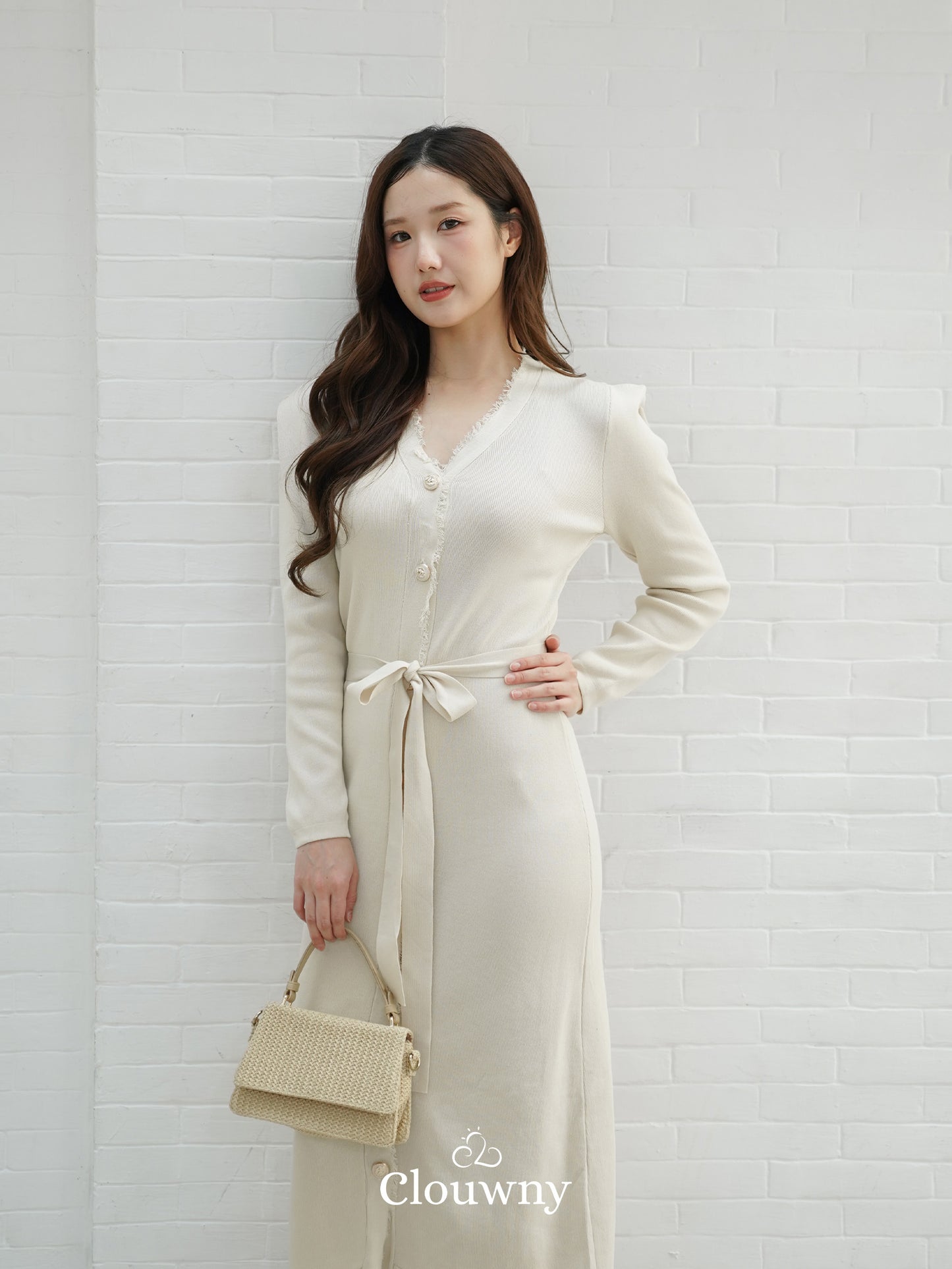 Melita Button Belt Dress - Broken White