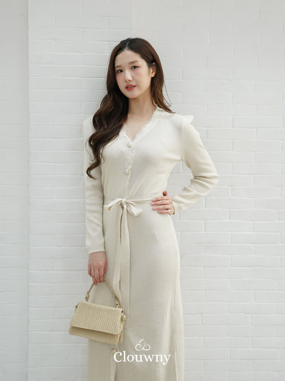 Melita Button Belt Dress - Broken White