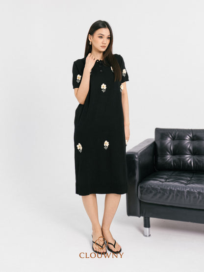 Anetha Flower Knit Dress - Black