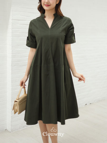Mayi Loose Vneck Dress - Green
