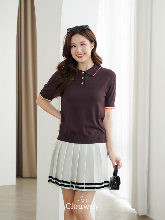 Domitia Polo Knit Top - Coffee