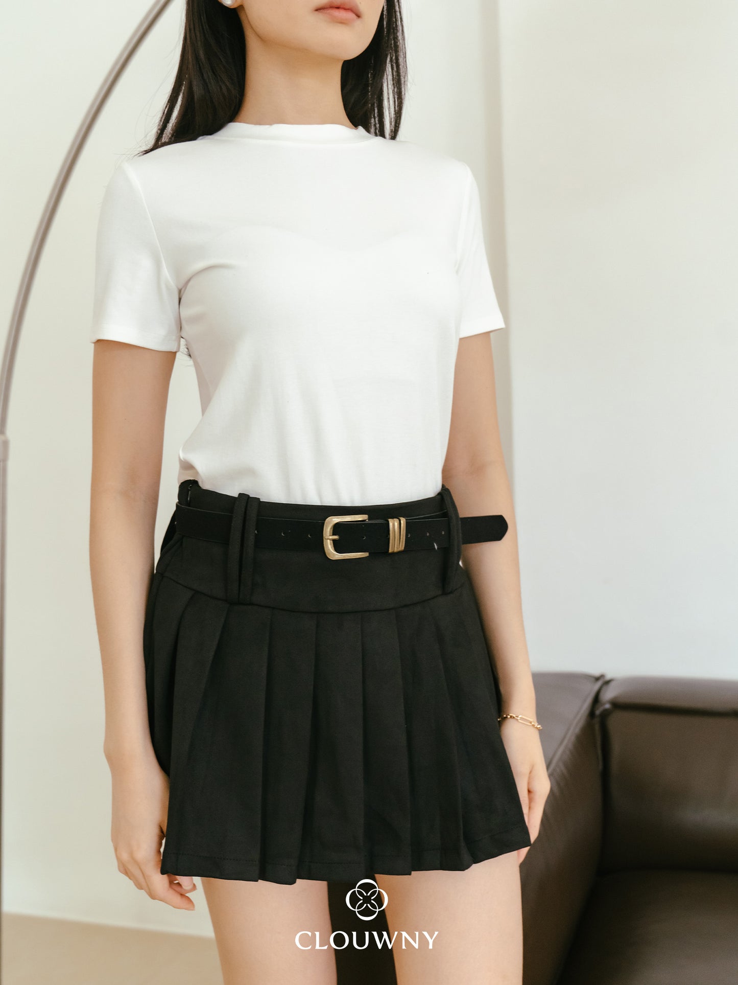 Ponny Pleated Suede Skort - Black