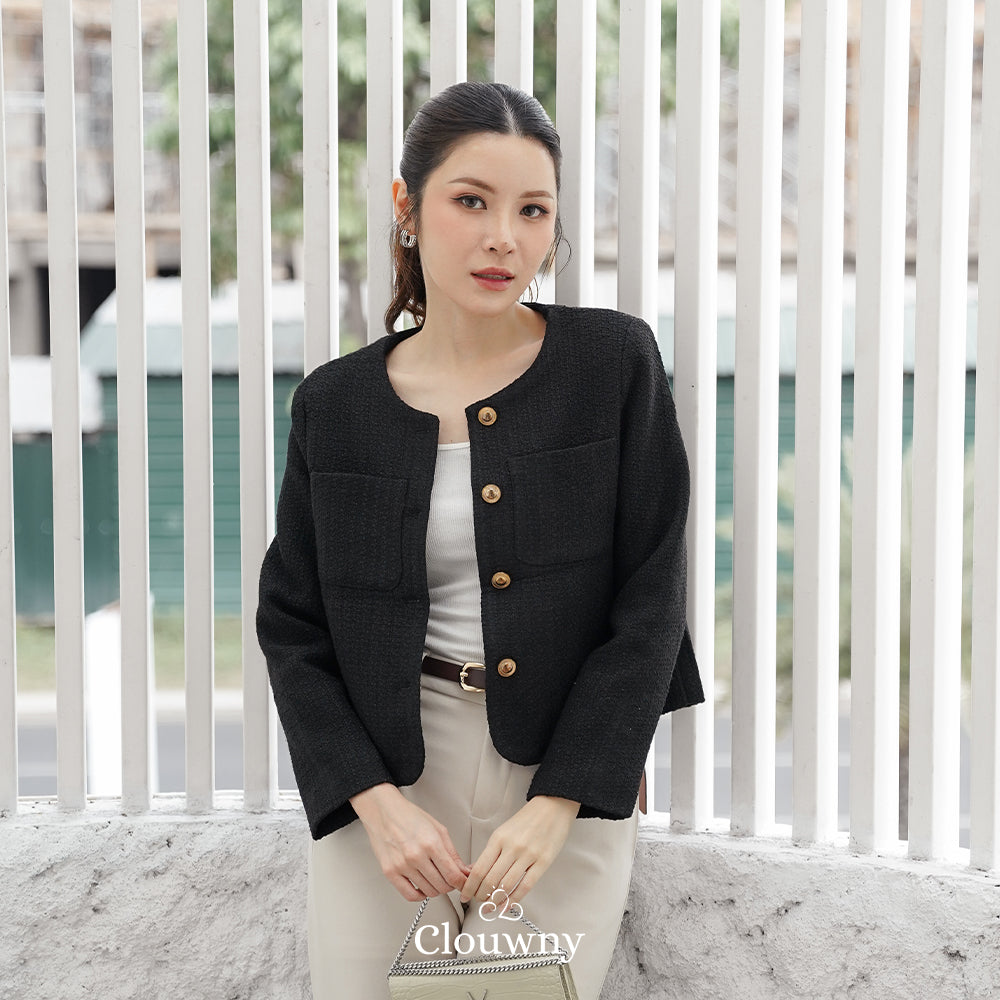 Davia Tweed Blazer - Black