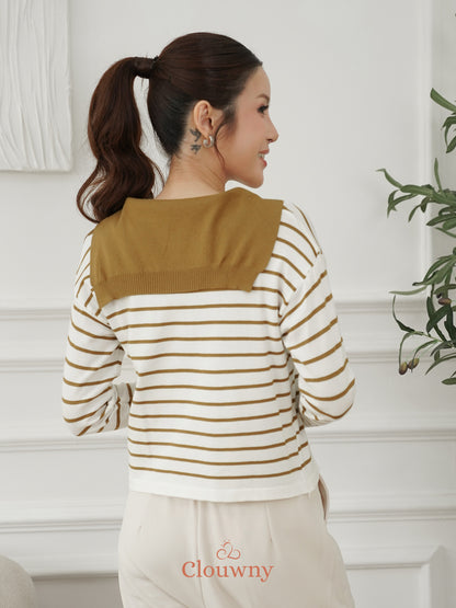 Genevi Scarf Stripes Top - Olive